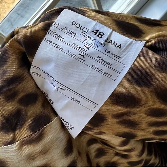 Dolce & Gabbana Herringbone Tweed Jacket with Leopard Print Lining Sz 48 - Picture 8 of 8